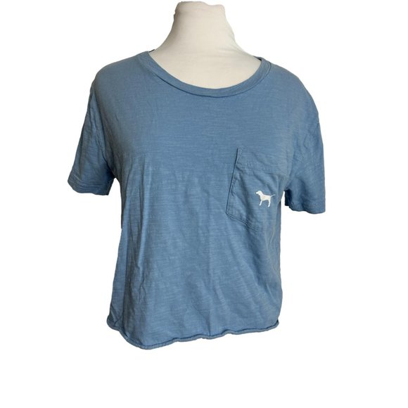 Victorias Secret Size Small Blue Crop Top T Shirt Cotton Short Sleeve Womens - Picture 7 of 7